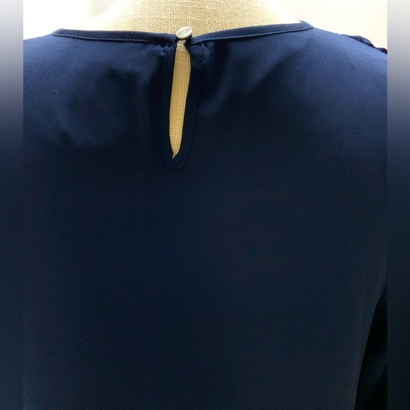 CeCe Navy Ruffle Pleated Bib Shift Dress - Picture 5 of 11